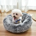 Pet Dog Cat Calming Bed Round Warm Soft Plush Sleeping Donut Cushion Mat Pad Puppy Kennel - S White