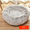 Pet Dog Cat Calming Bed Round Warm Soft Plush Sleeping Donut Cushion Mat Pad Puppy Kennel - S White