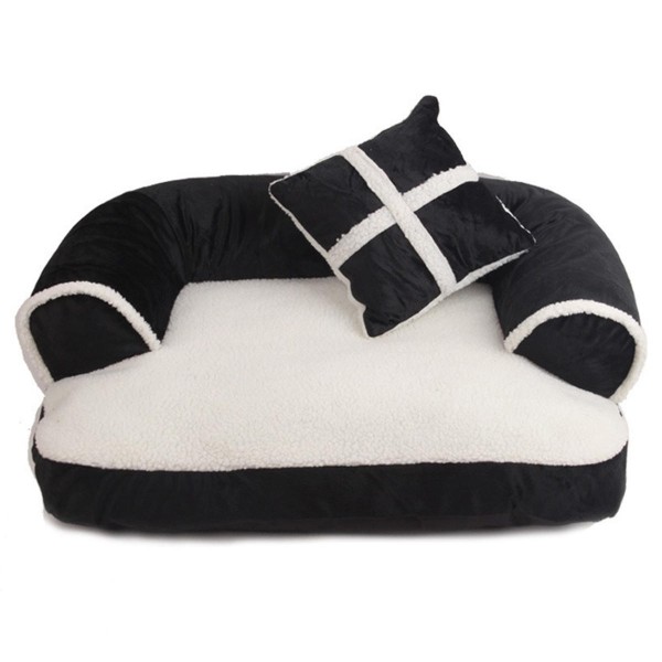 S/M/L Soft PP Cotton Pet Bed Sofa Dog Puppy Winter Warm Mat Kennel Cat Litter Pet Supplies With Pillow - Black M