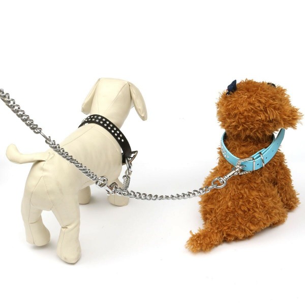  Double Dog Puppy Coupler Twin Lead Chain Leash 2 Way 2 Pet Dogs Walking  - S
