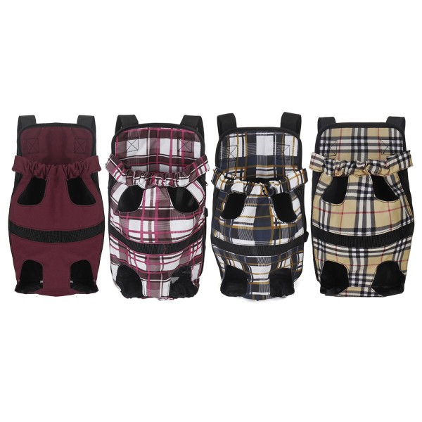 Mesh Canvas Pet Dog Carrier Pet Backapck Breathable Camouflag Pet Bags - Red and white grid L