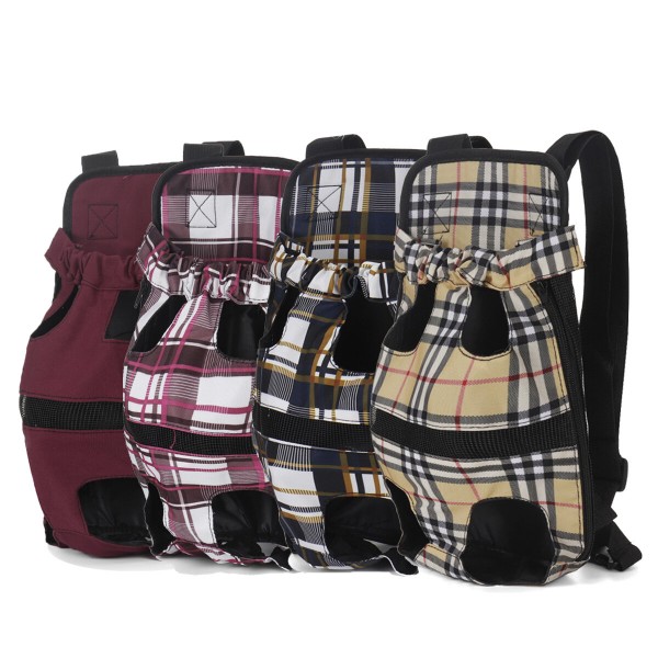 Mesh Canvas Pet Dog Carrier Pet Backapck Breathable Camouflag Pet Bags - Red and white grid L