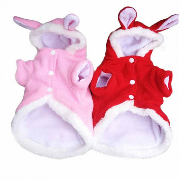 Christmas Pet Clothes Fashion Cute Rabbit Plush Dog Apparel Pet Hoodie Costume Winter  Clothing - L Red
