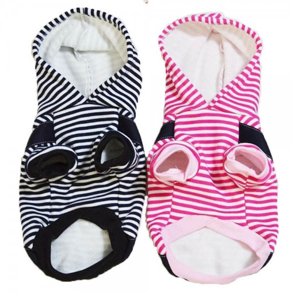 Pet Dog Winter Cotton Clothes Warm Soft Straps Stripe Color Hoodie Coats With Hat In All Size - XL Black