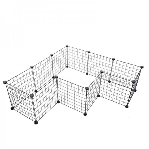 Pet Iron Fence House Foldable DIY Playpen Iron Fence Kennel Exercise Training Space For Cat Dog - With door White