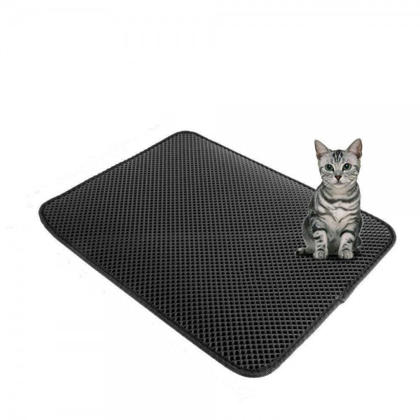 Double Layer Non-slip Cat Litter Mat Soft Honeycomb Hole Prevents Litter Scatter Multiple Size Options - Black S