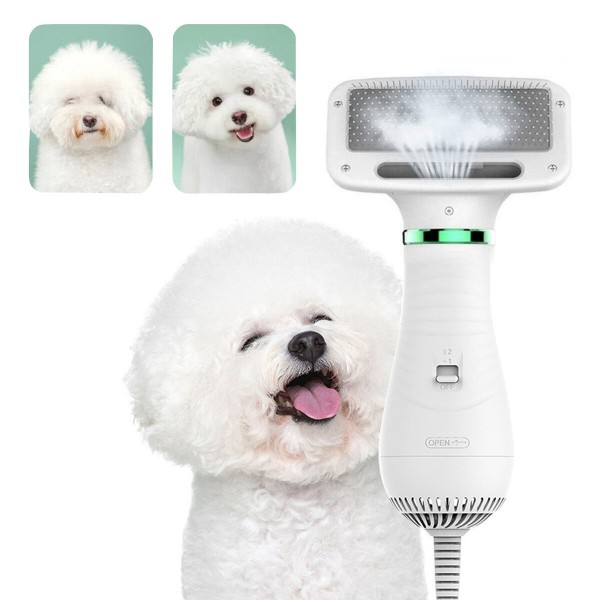 2 in 1 Pet Grooming Hair Dryer Blower with Slicker Slicker Brush Adjustable Temperature Low Noise for Cat Dog Pet Grooming Tool 