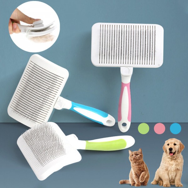 Pet Hair Removal Comb Stainless Steel Pet Automatic Hair Removal Comb Pet Self-cleaning Comb - Green
