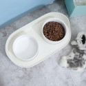 Double Holes Ceramic Cat Feeder Bowl Splash-proof High Quality Ceramic Pet Bowl Separate Design, Anti-slip Design - White