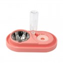 Pet Bowl Automatic Feeder Double Bowl Pet Water Dispenser Multifunctional Pet Feeder with Water Bottle -  Pink