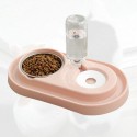 Pet Bowl Automatic Feeder Double Bowl Pet Water Dispenser Multifunctional Pet Feeder with Water Bottle -  Pink