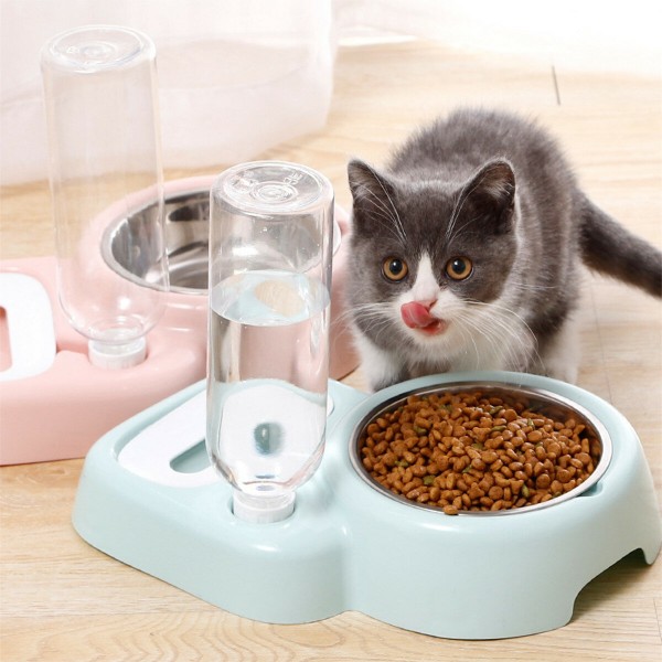 2 In 1 Automatic Pet Bowl 500ml Adjustable Drinking Fountain Dog Cat Food Feeder -  Pink