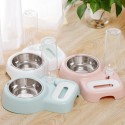 2 In 1 Automatic Pet Bowl 500ml Adjustable Drinking Fountain Dog Cat Food Feeder -  Pink