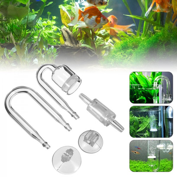 Fish  CO2 Diffuser Check Valve U Shape Glass Tube Suction Cup Kit Tank