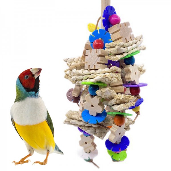 Parrot Gnawing Toy Bird Supplies Utensils Corn Wood Creative Hanging Pieces Plastic Flower Pieces Large Parrot Bird Toys