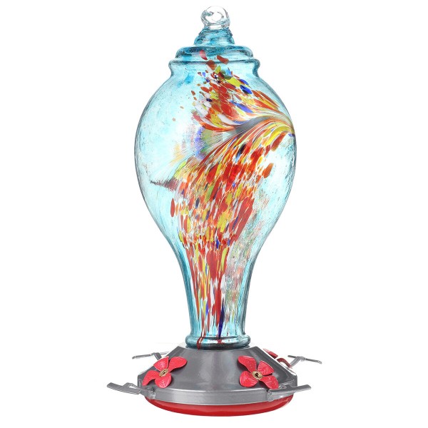 Colorful Hummingbird Pet Feeder Hand Blown Glass Bird Feeder Drinker Water Feeding Bowl for Yard Outdoor Parrot Flower Troughs A