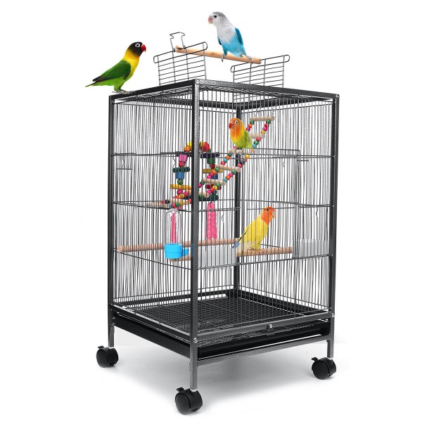 Bird Cage 45.6x45.6x86cm for Cockatiels African Grey Quaker Sun Parakeets Green Cheek Conures Pigeons Parrot - Black