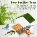 Window Bird Feeders for Outside, Bird Feeder Nature Green Large Roof with Artificial Grass, Removable Sliding Tray, Drain