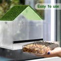 Window Bird Feeders for Outside, Bird Feeder Nature Green Large Roof with Artificial Grass, Removable Sliding Tray, Drain