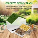 Window Bird Feeders for Outside, Bird Feeder Nature Green Large Roof with Artificial Grass, Removable Sliding Tray, Drain