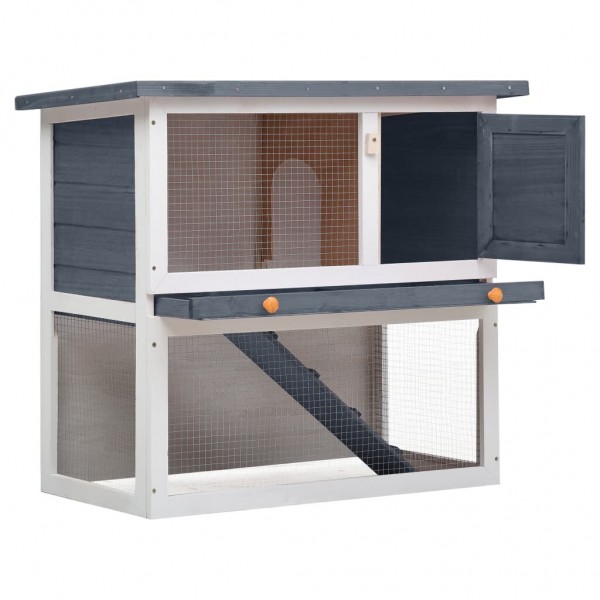   170831 Outdoor Rabbit Hutch 1 Door 90 x 45 x 80 cm Grey Wood Pet Supplies Rabbit House Pet Home Puppy Bedpen 