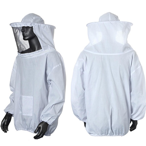 Beekeeping Jacket Veil Smock Equipment Supplies Bee Keeping Hat Sleeve Suit - White
