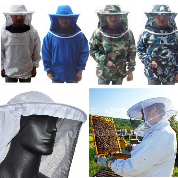 Beekeeping Jacket Veil Smock Equipment Supplies Bee Keeping Hat Sleeve Suit - White